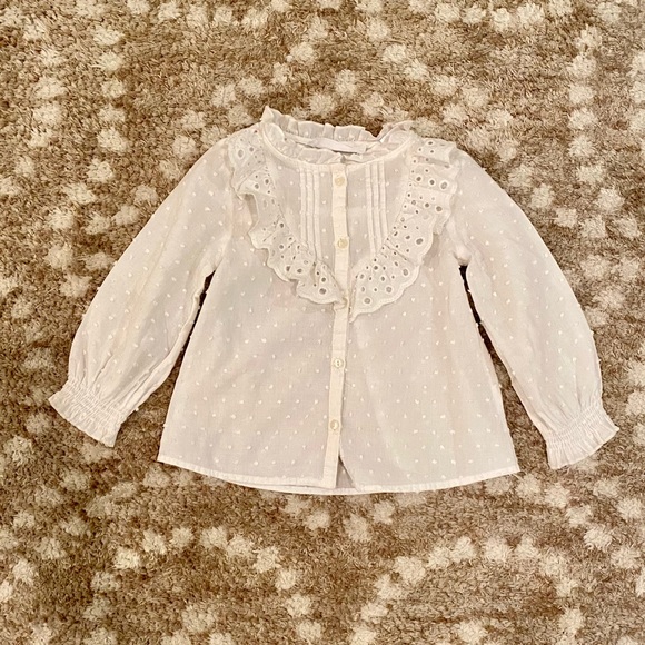 Zara Other - NWT Zara White Ruffle Button Down